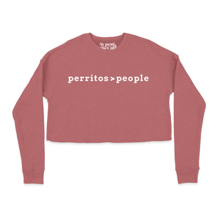 Perritos Are Greater Than People Crop Sweatshirt Mauve Front